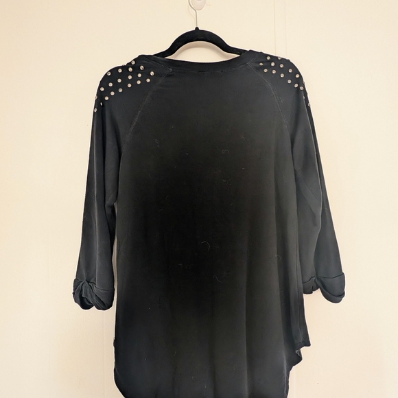 🛍️4 For $15🛍️Black Boxy 3/4 Sleeve Embellished Sweatshirt - Picture 7 of 11